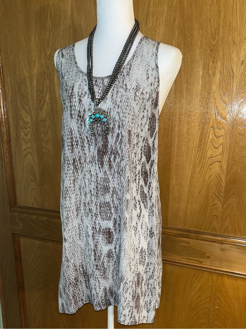 Sz S Anthropologie Acrobat Grey Snake Print Racerback Dress 100% Silk